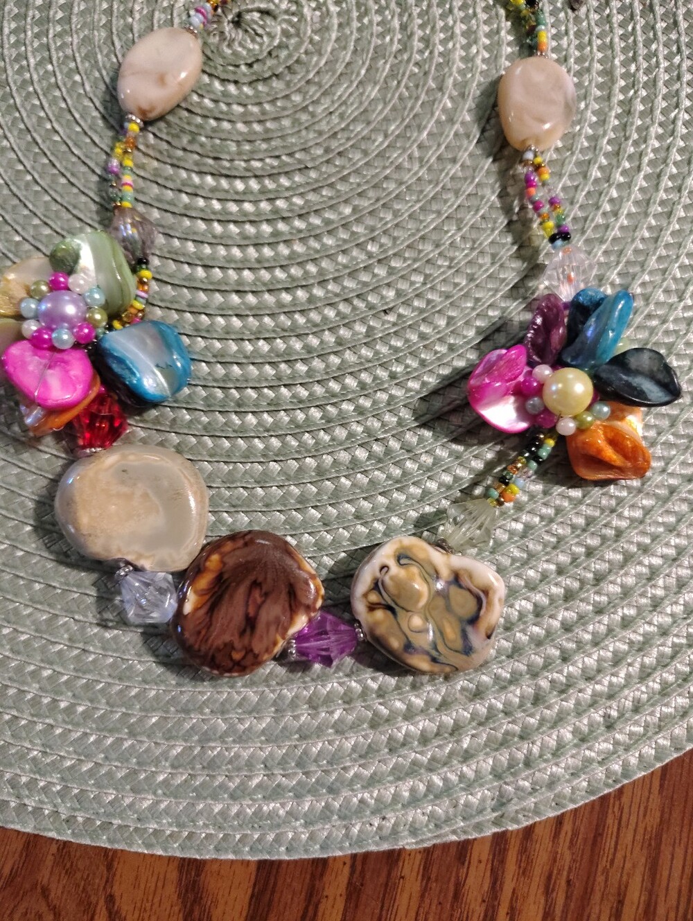 Multicolor Beaded Statement Necklace - Floral Accent